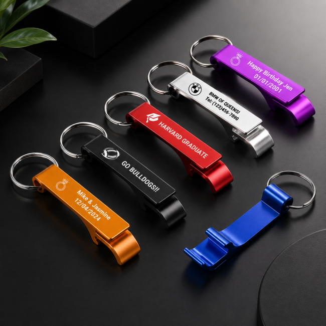 Porte-clés décapsuleur personnalisé en aluminium gravé
